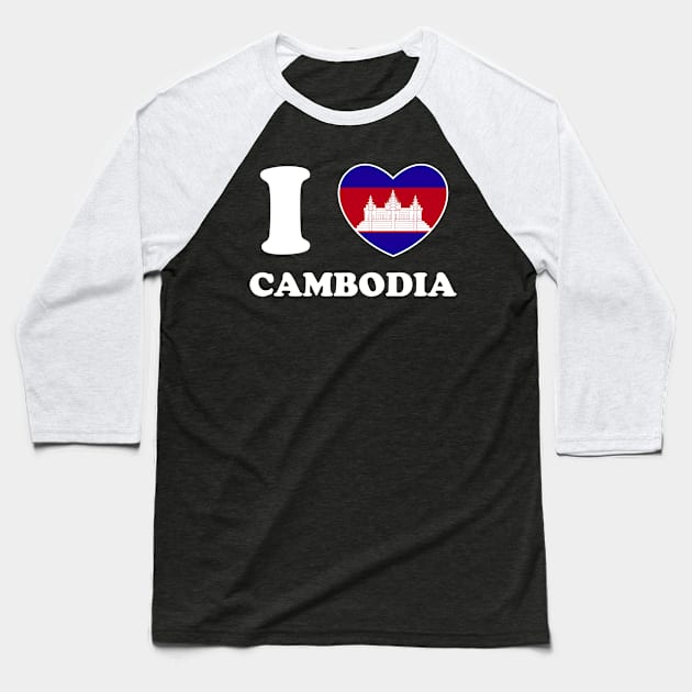 I Love Cambodia Heart Flag Women Men Kids Souvenir Baseball T-Shirt by BramCrye